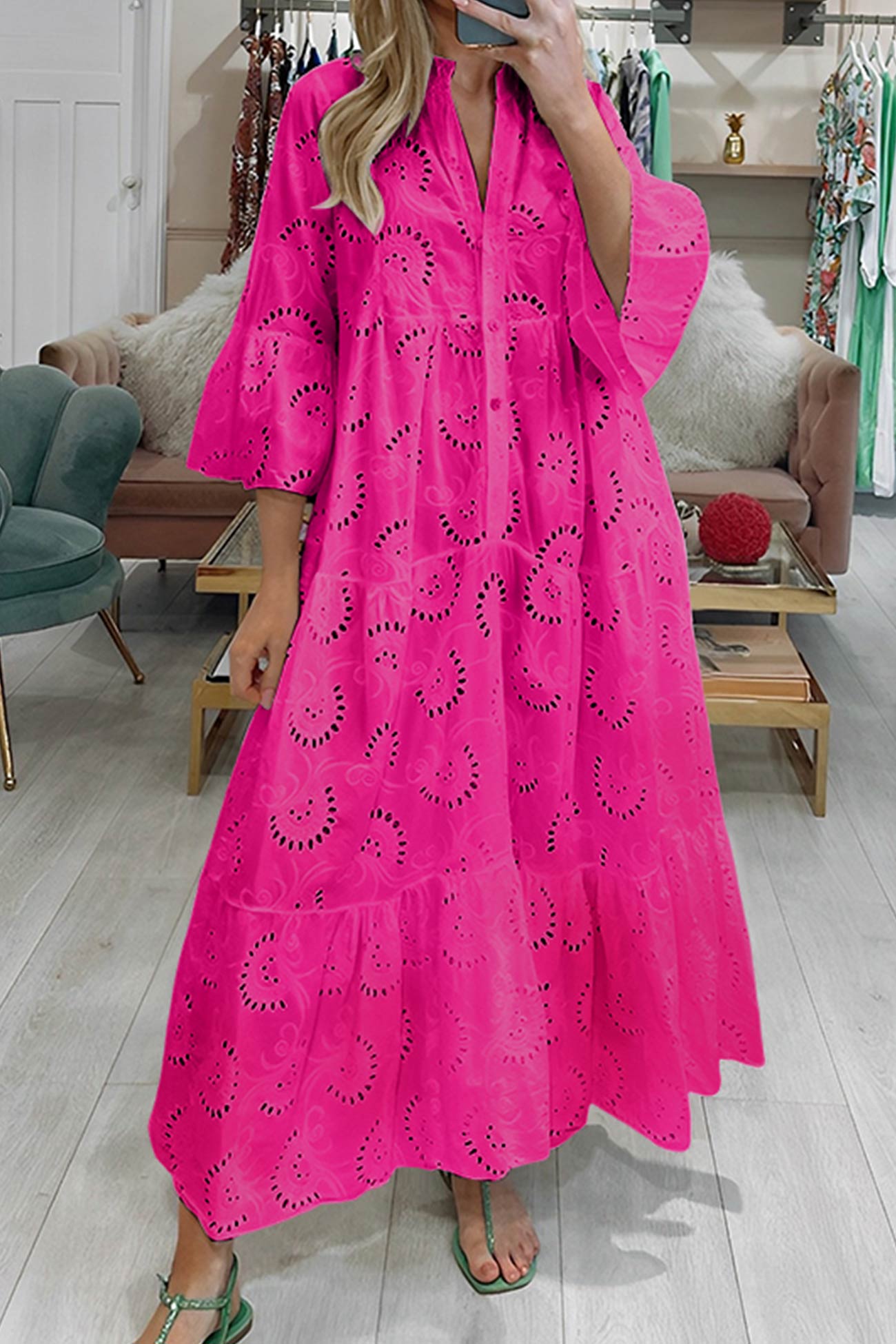 Embroidered Cotton Maxi Dress For Women | Liora Pink