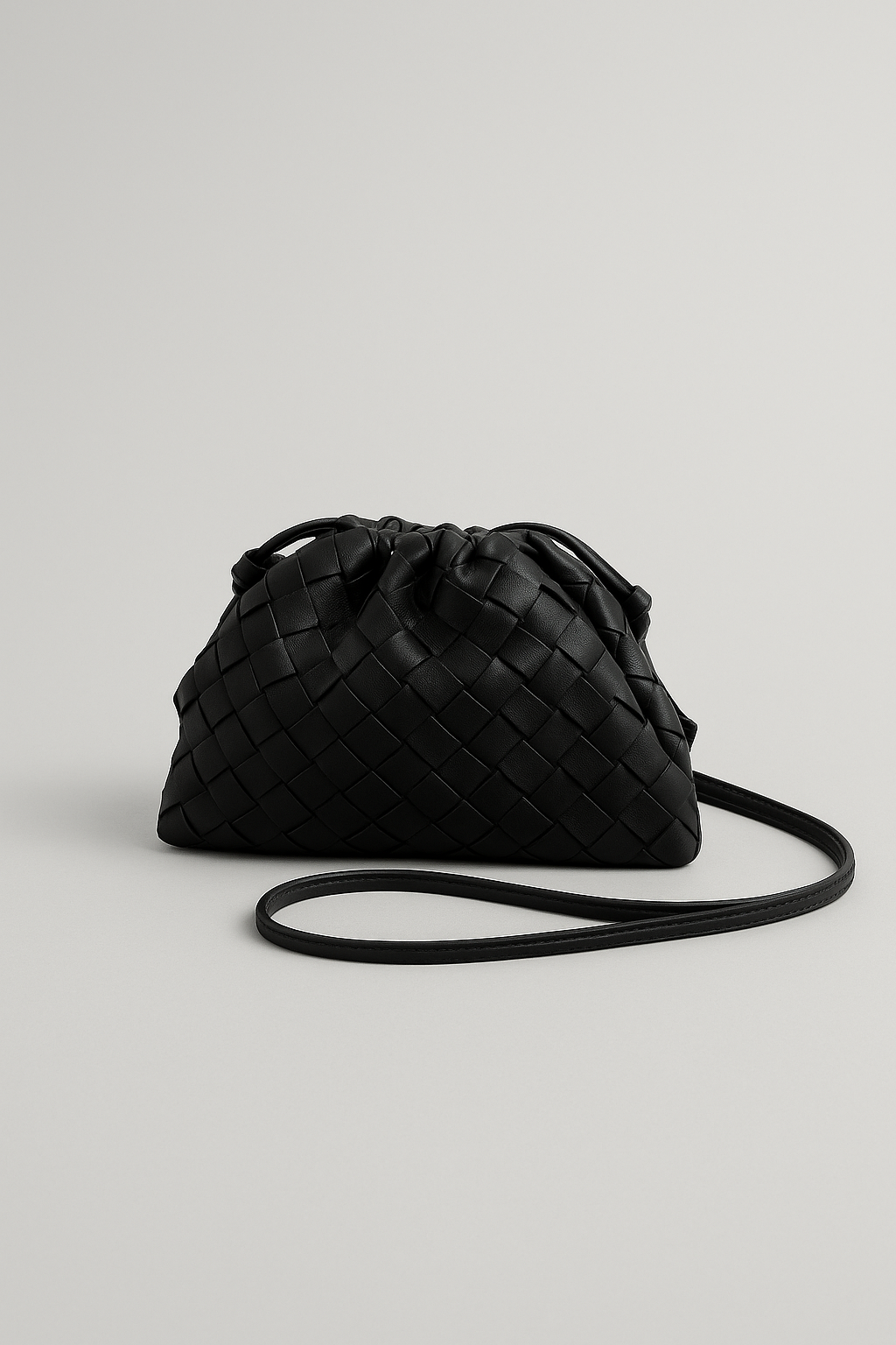 Evana – Mini Woven Vegan Leather Bag Black