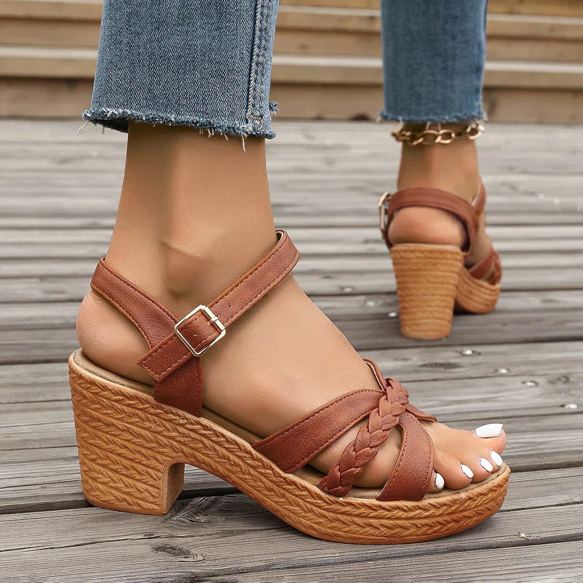 Fashion Platform Sandals Comfortable Design For Women | Lirina Brown