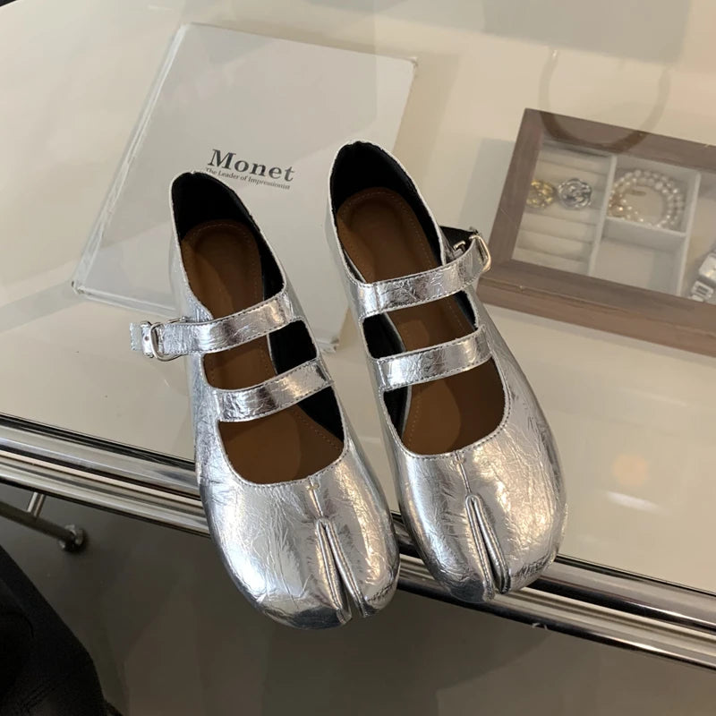 Flat Heel Mary Jane Shoes for Women | Lusera Silver