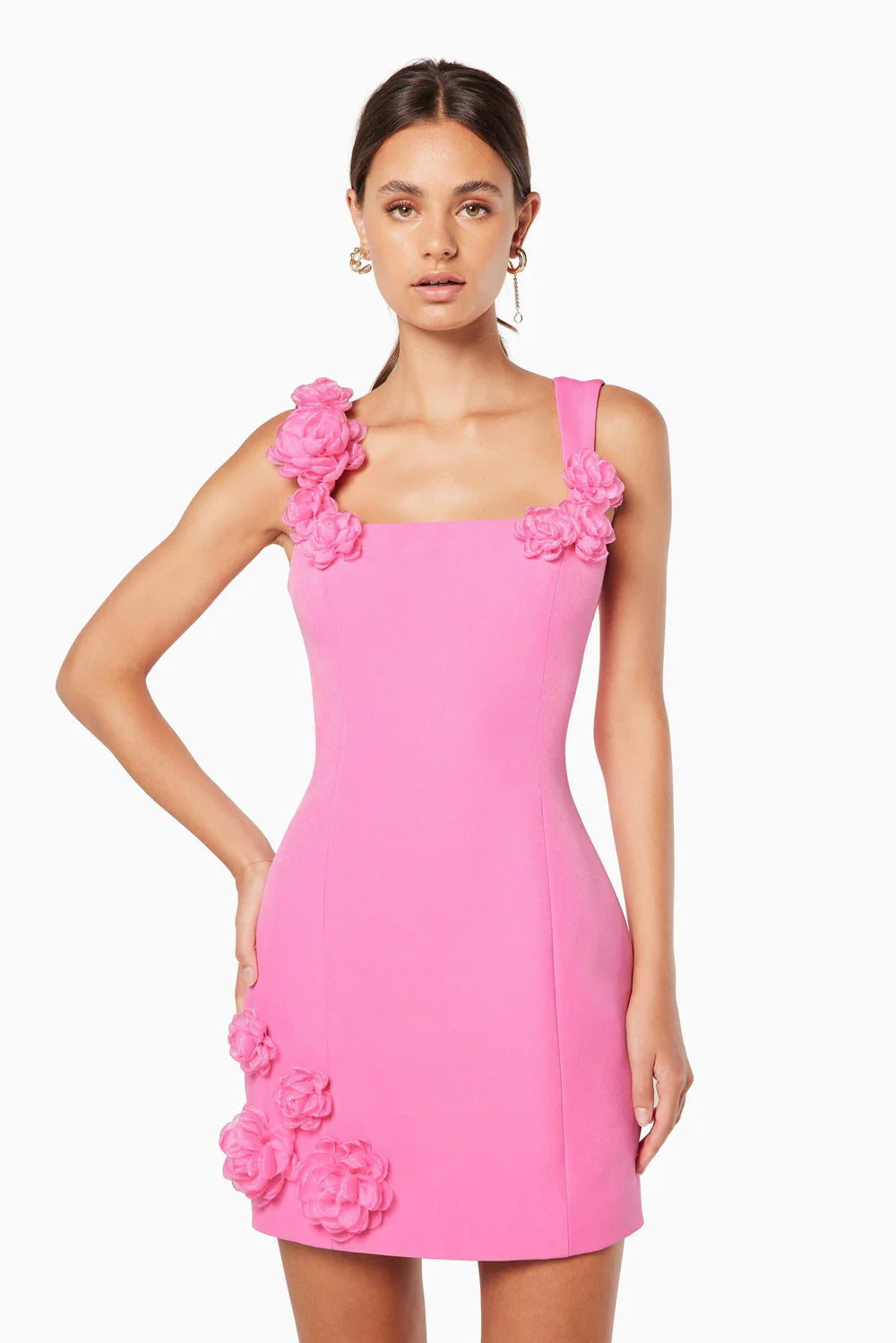 Floral Appliqué Mini Dress for Women | Zandra Pink