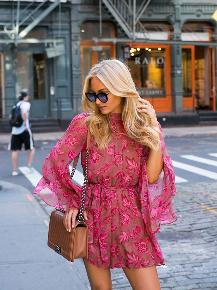 Floral Chiffon Jumpsuit with Open Back for Women | Amelia