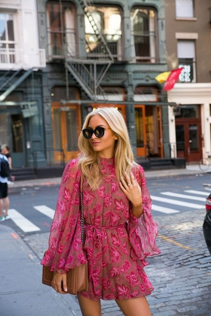 Floral Chiffon Jumpsuit with Open Back for Women | Amelia