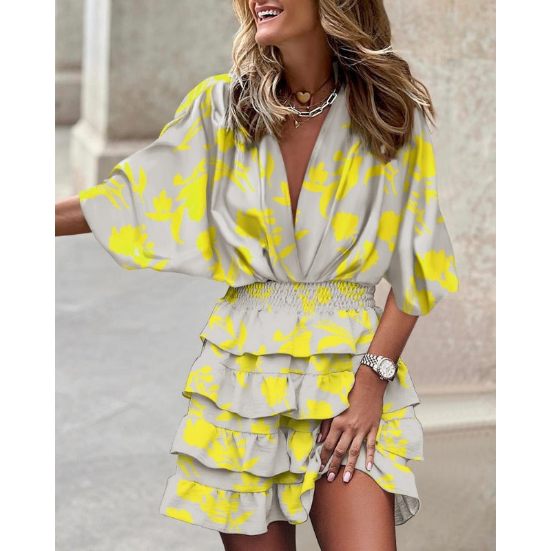 Floral Mini Dress Vibrant Style For Women | Luminara Yellow