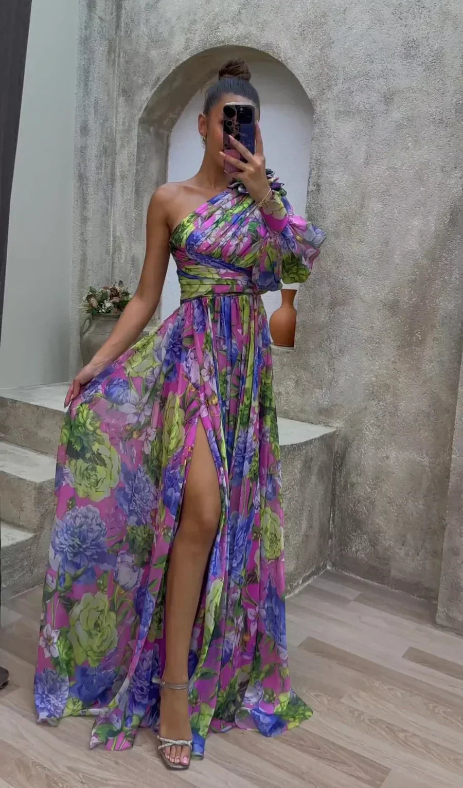 Floral One Shoulder Formal Dress For Women | Marvella Purple