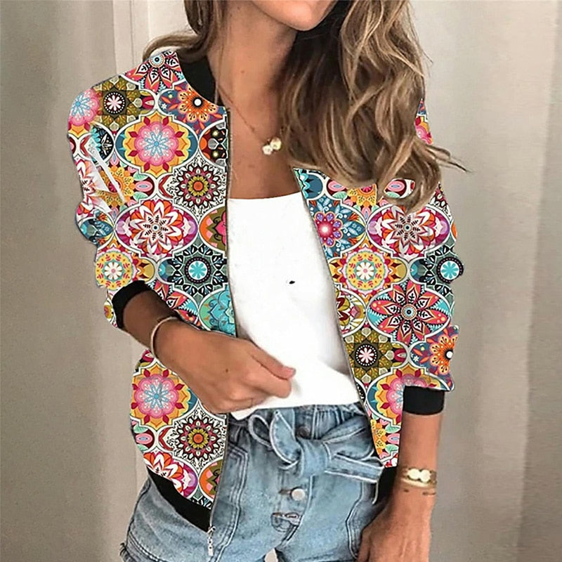Floral Print Lightweight Bomber Jacket for Women | Shema Multicolour