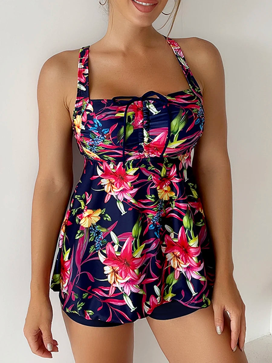 Floral Printed Tankini Set For Women | Jorina Red