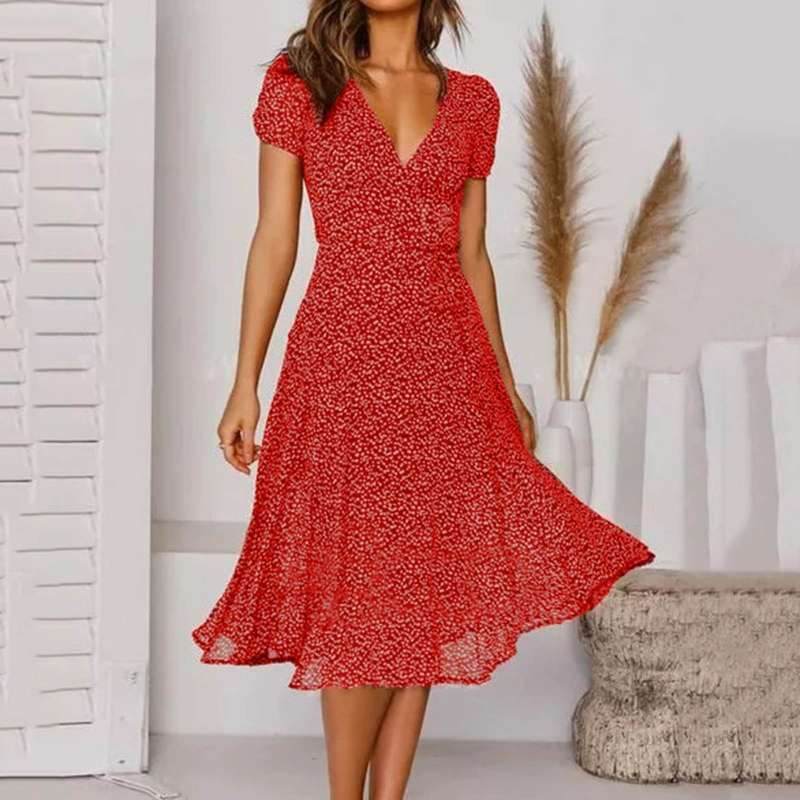 Floral Wrap Summer Dress For Women | Nivalis Red