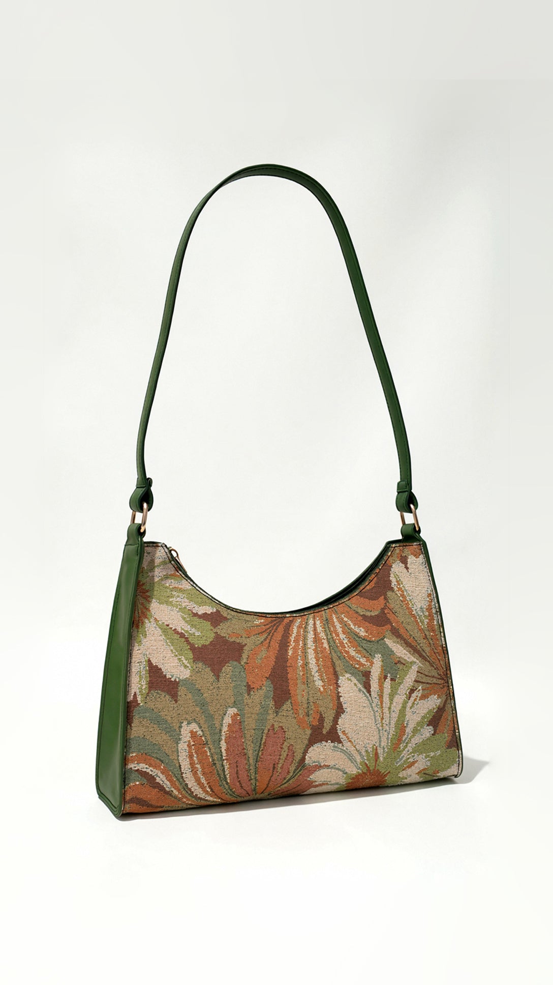 Floral Tapestry Shoulder Bag with Vintage Charm for Women | Esmeralda Green