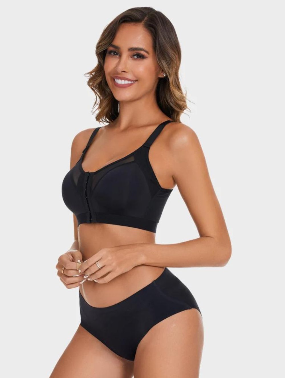 Front Closure Wireless Support Bra with Mesh Detail for Women | Clara