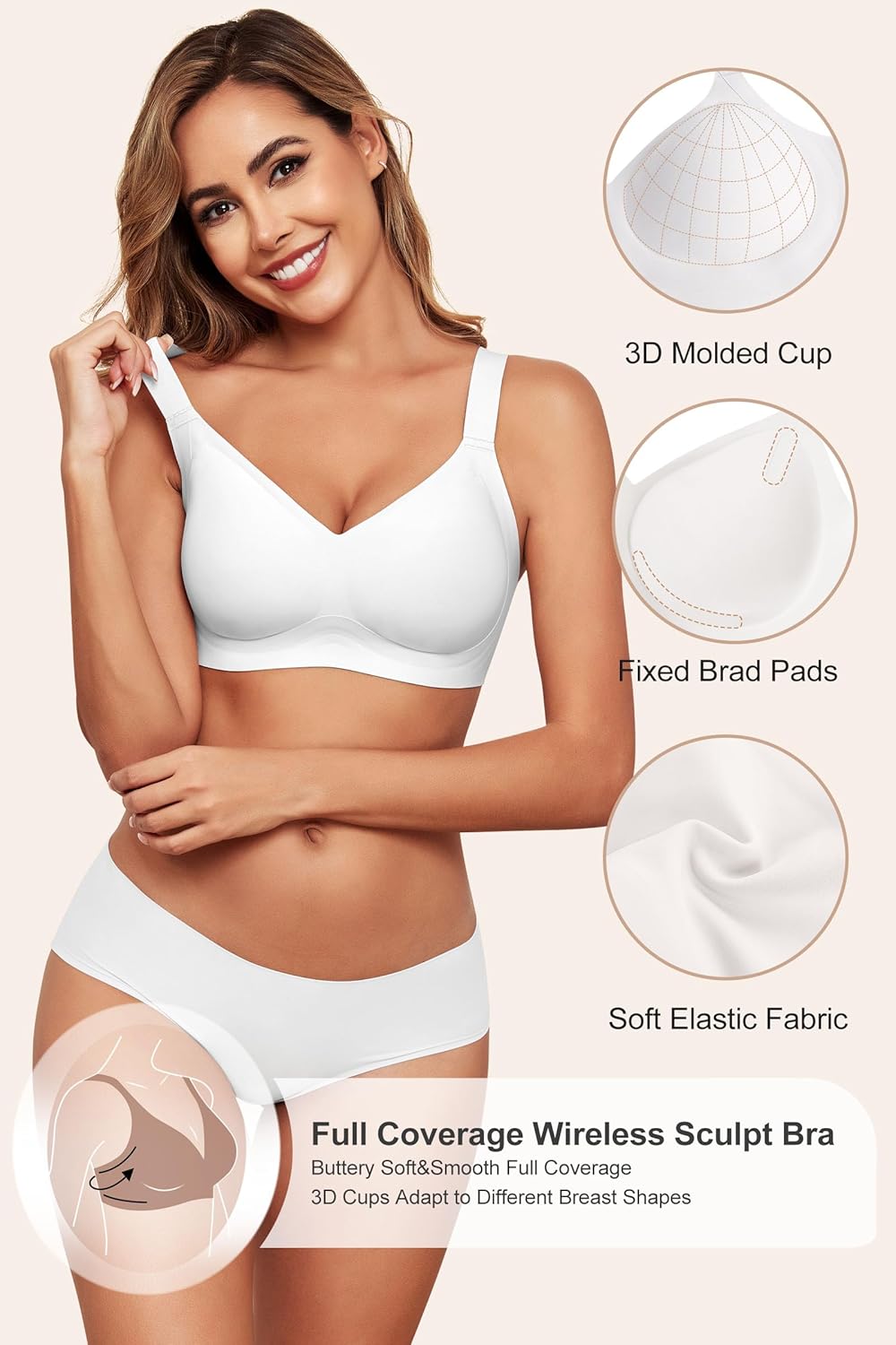 Full Coverage Wireless Sculpt Bra 3D Molded Comfort Fit for Women | Charlene