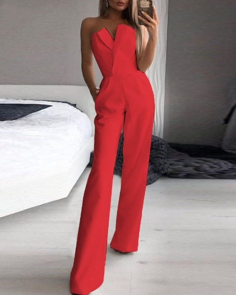 Strapless Wide-Leg Jumpsuit for Women | Fynne Red