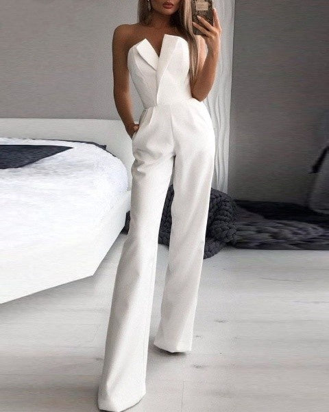 Strapless Wide-Leg Jumpsuit for Women | Fynne White