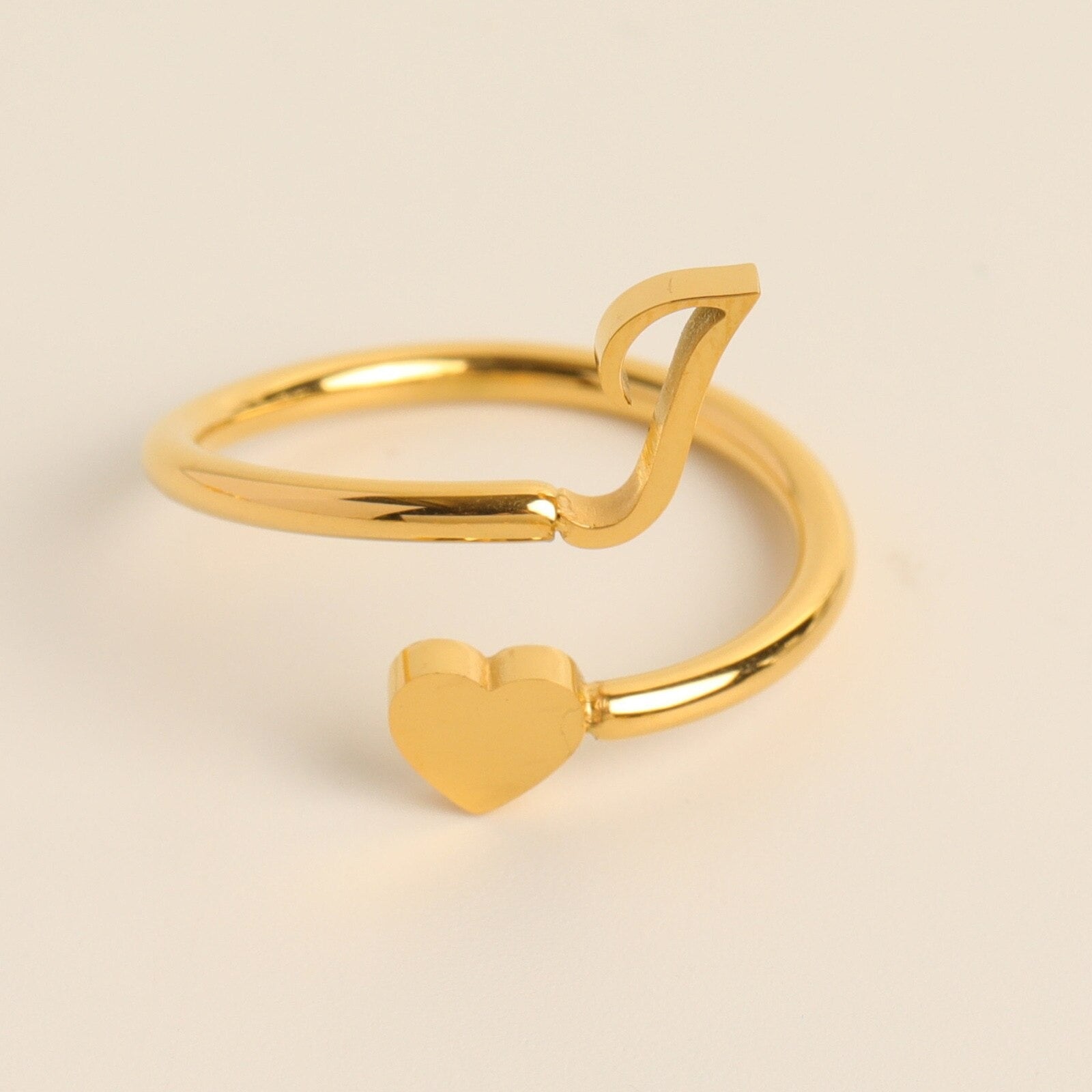 Gold Adjustable Heart & Personalized Initial Ring for Women | Paula J One size