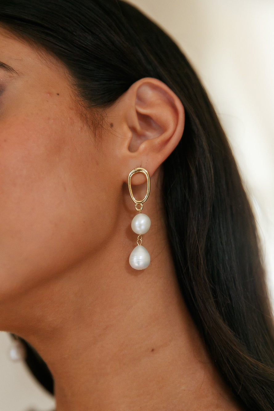 Gold Double Pearl Drop Earrings for Women | Alessia