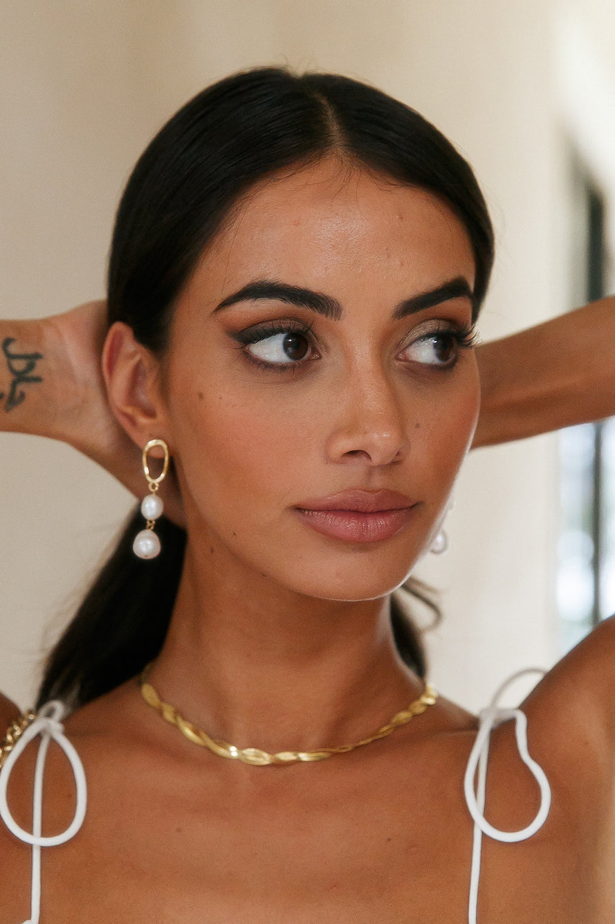 Gold Double Pearl Drop Earrings for Women | Alessia