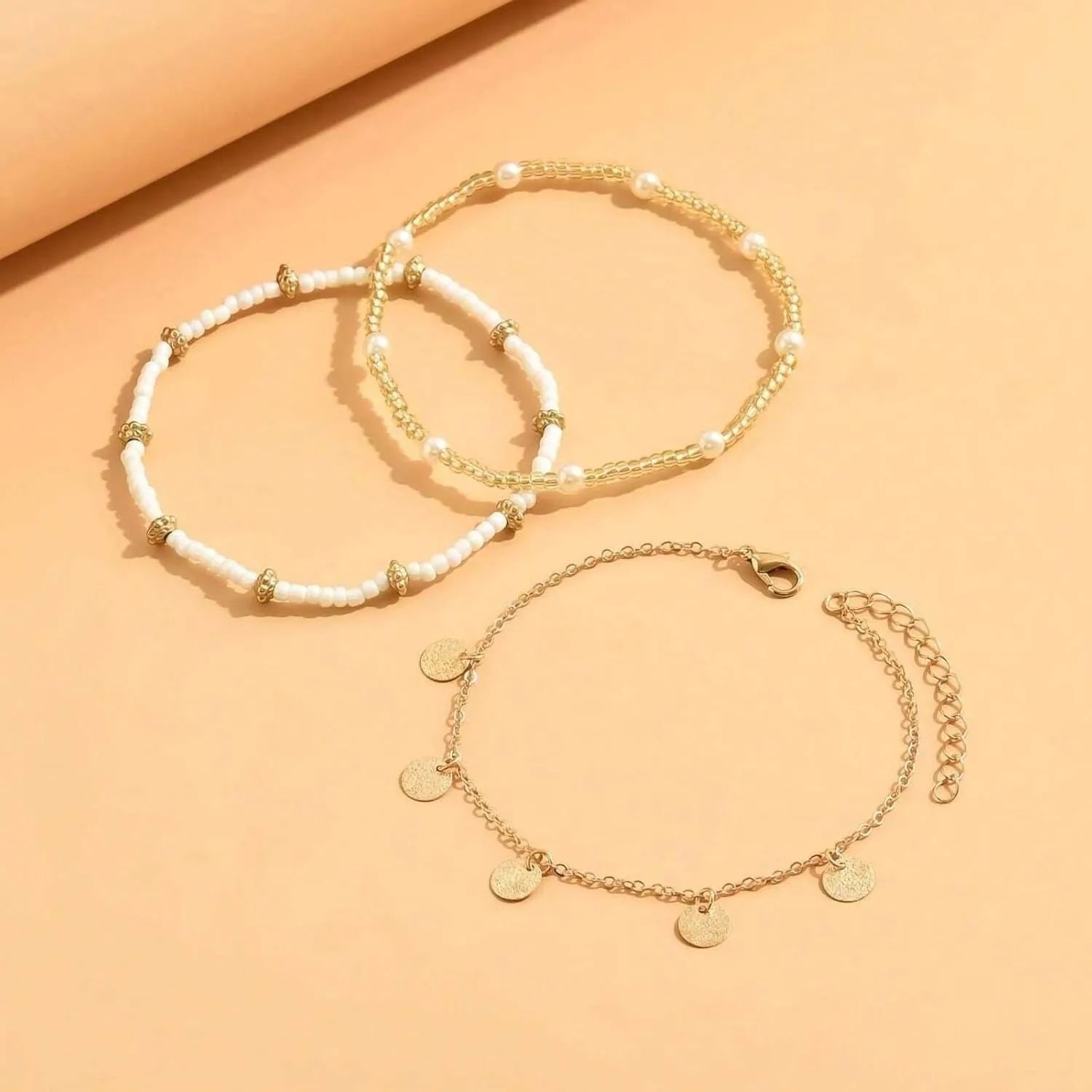 Gold & Pearl Layered Anklet Set for Women | Carmel