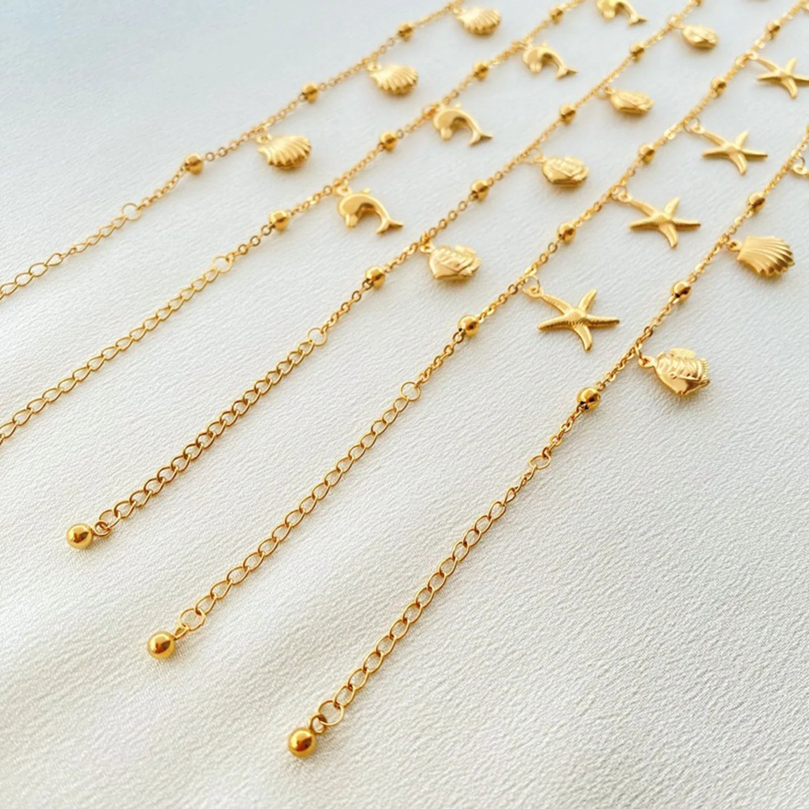 Gold Sea Charm Anklet with Starfish & Shells for Women | Marina