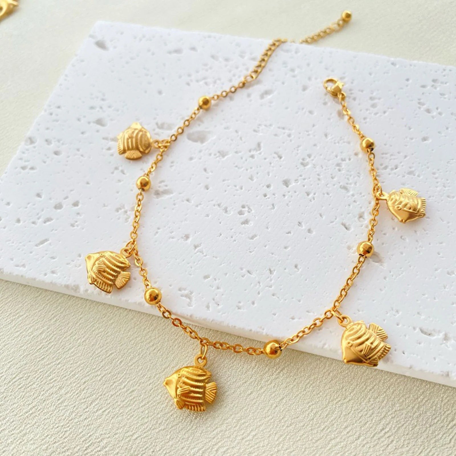 Gold Sea Charm Anklet with Starfish & Shells for Women | Marina 2 One Size