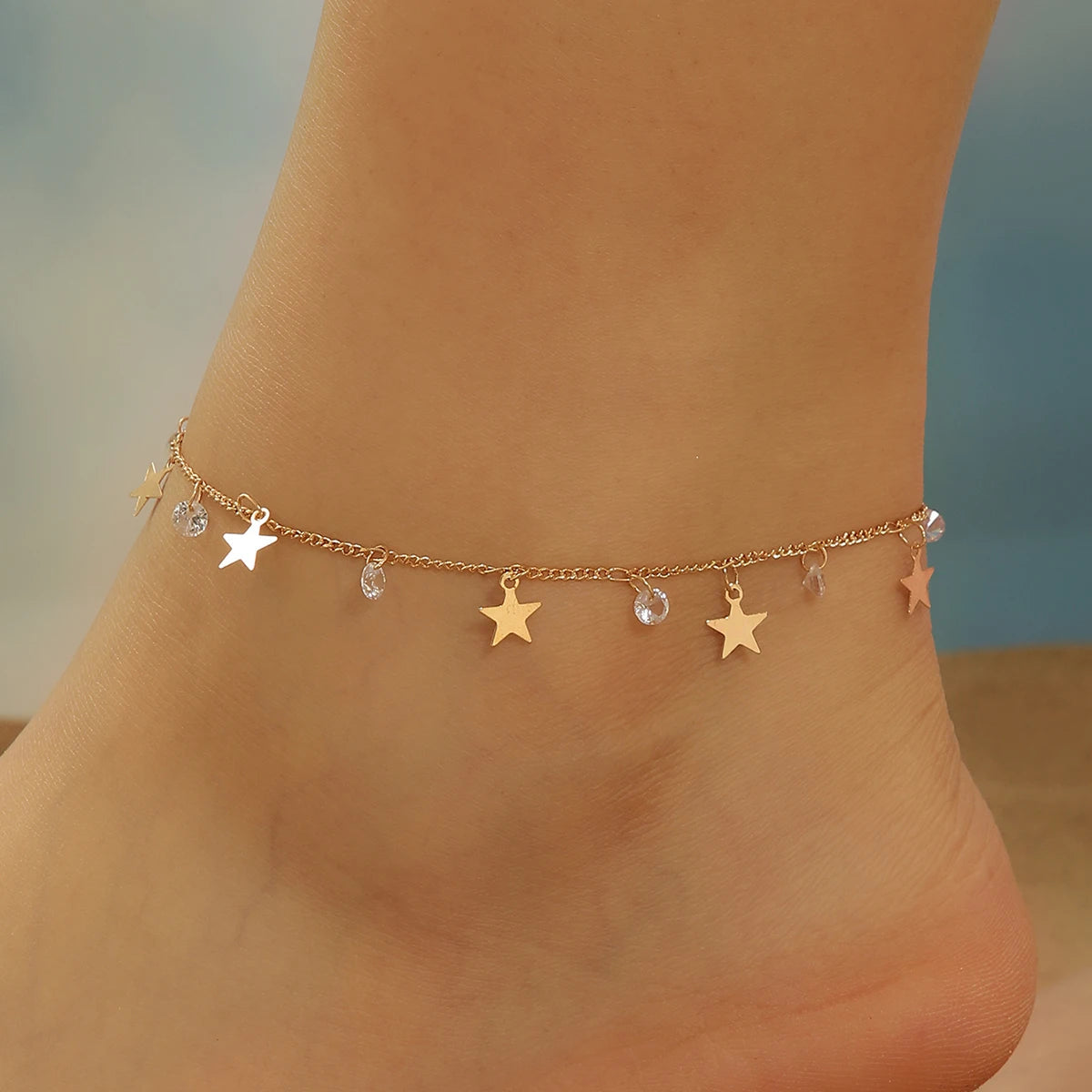 Gold Star & Crystal Anklet for Women | Sylvia