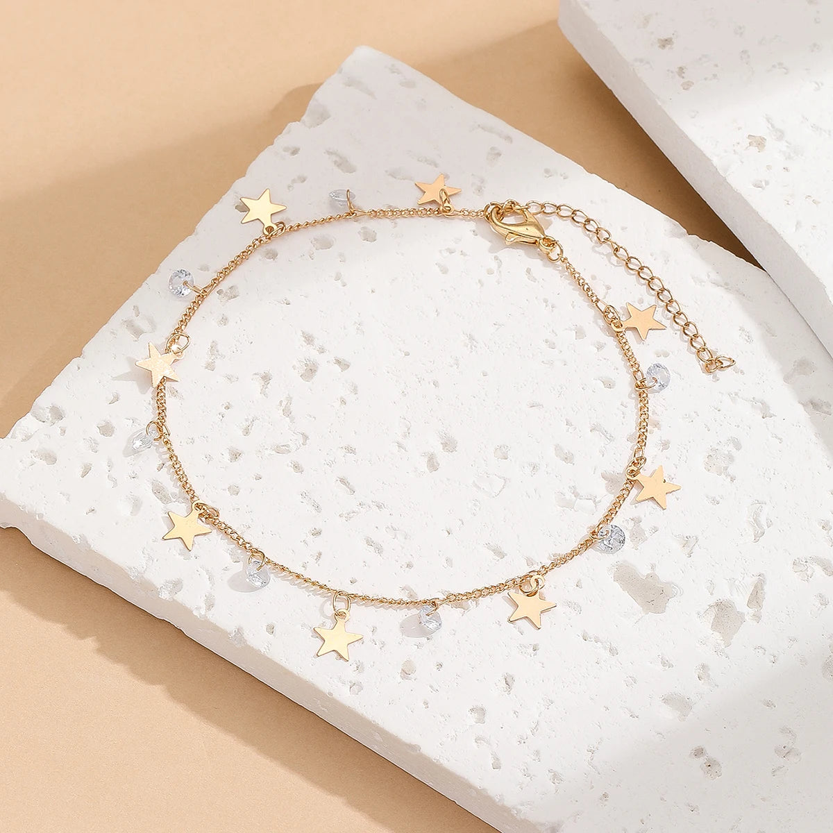 Gold Star & Crystal Anklet for Women | Sylvia Gold One Size
