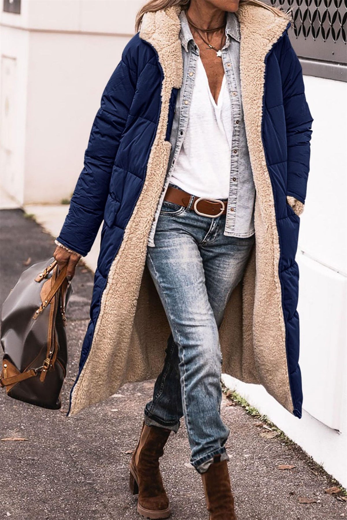 Longline Puffer Coat Stylish Design for Women | Golda Blue