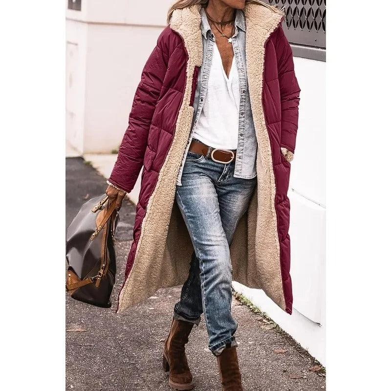 Longline Puffer Coat Stylish Design for Women | Golda Wine Red