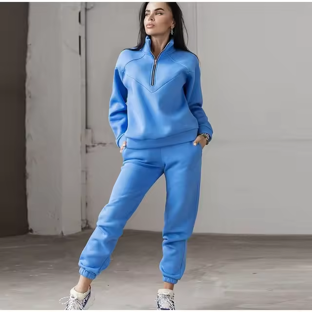 Half-Zip Fleece Tracksuit Set for Women | Krishna Blue