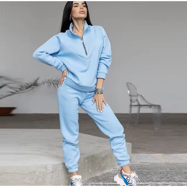 Half-Zip Fleece Tracksuit Set for Women | Krishna Sky Blue