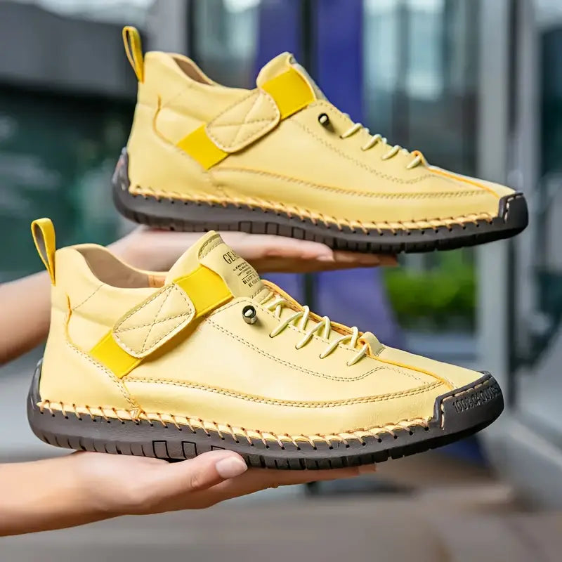 Hand-Stitched Leather Comfort Sneakers for Women | Remi Yellow 36