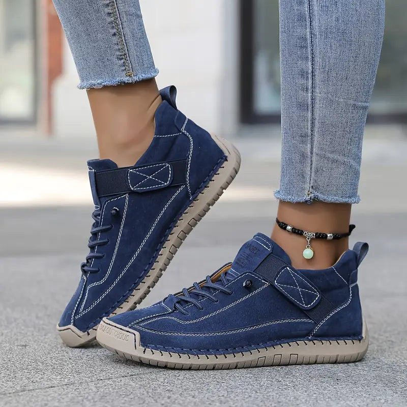 Hand-Stitched Leather Comfort Sneakers for Women | Remi Blue 36