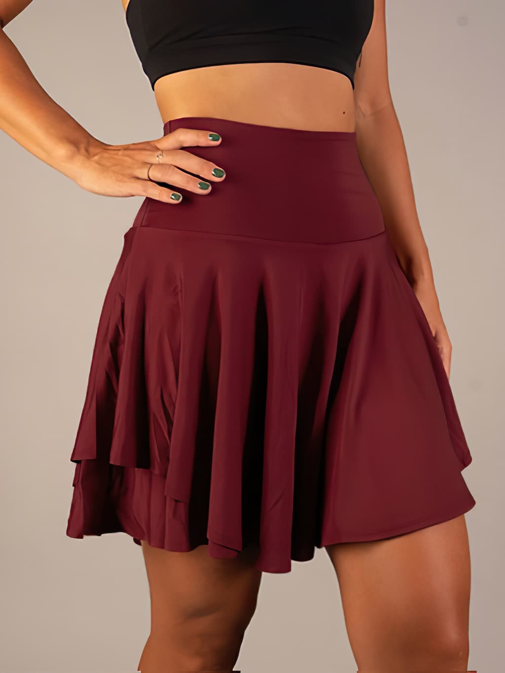 High-Waist Active Skort with Built-In Shorts for Women | Junia Burgundy