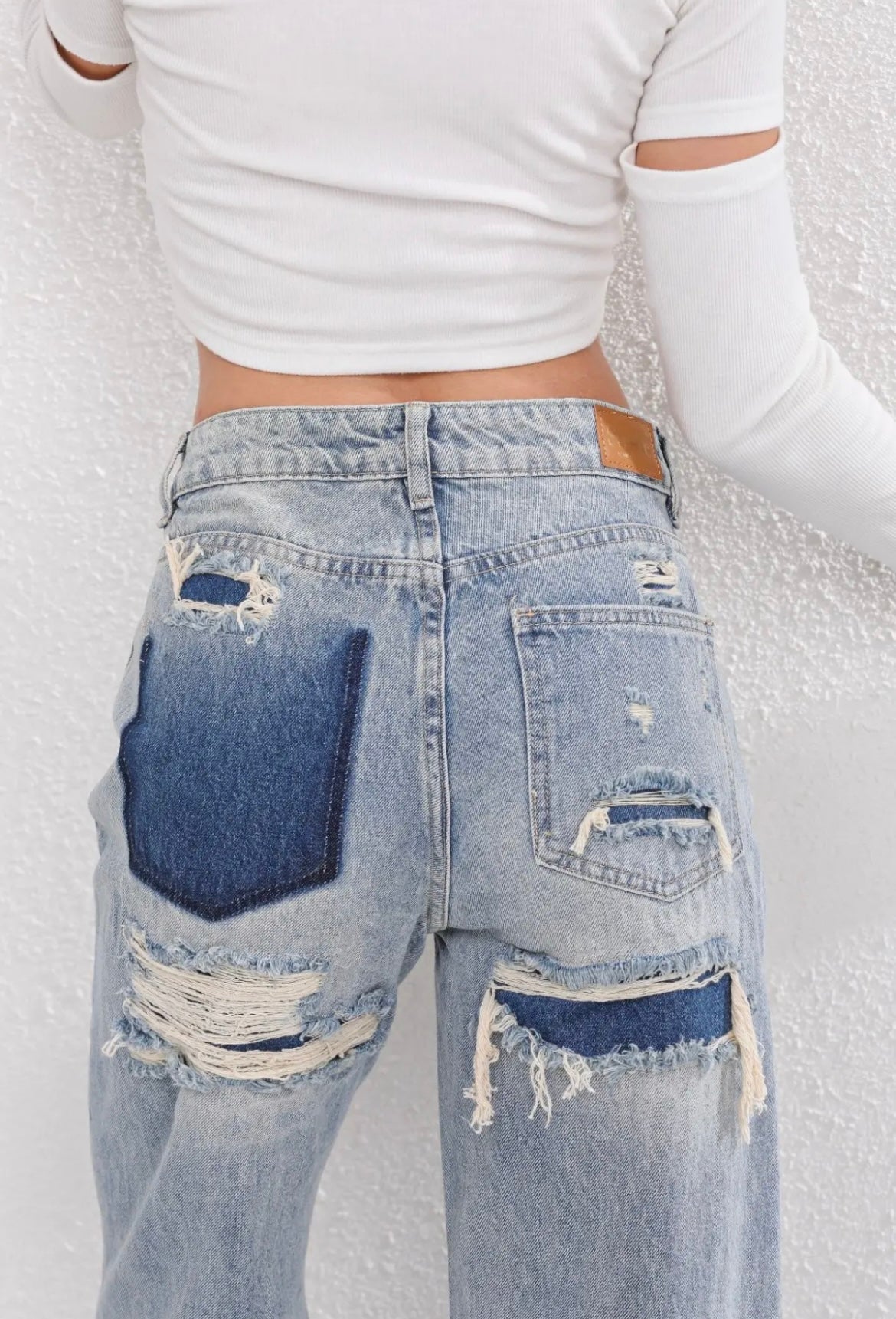 High-Waist Patchwork Distressed Straight-Leg Jeans for Women | Dani