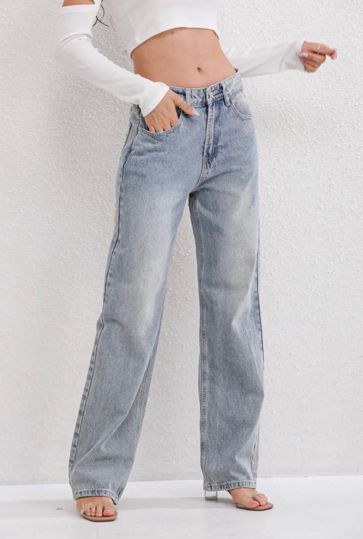 High-Waist Patchwork Distressed Straight-Leg Jeans for Women | Dani