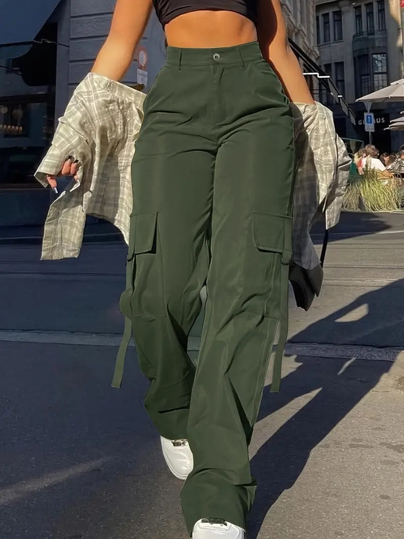 High-Waisted Wide-Leg Cargo Pants for Women | Johanna Army green