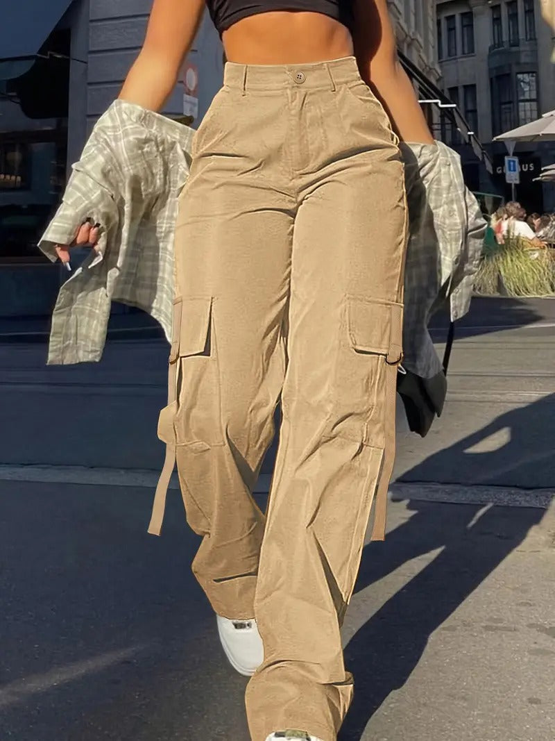 High-Waisted Wide-Leg Cargo Pants for Women | Johanna Khaki