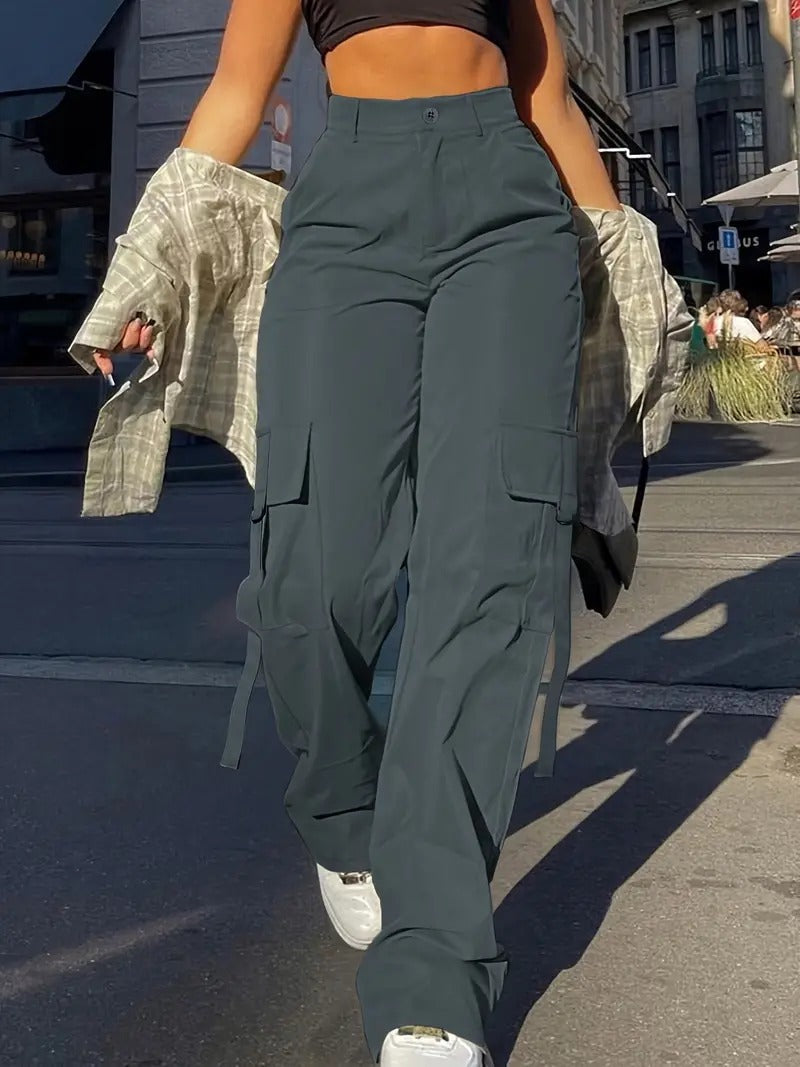 High-Waisted Wide-Leg Cargo Pants for Women | Johanna Dark gray