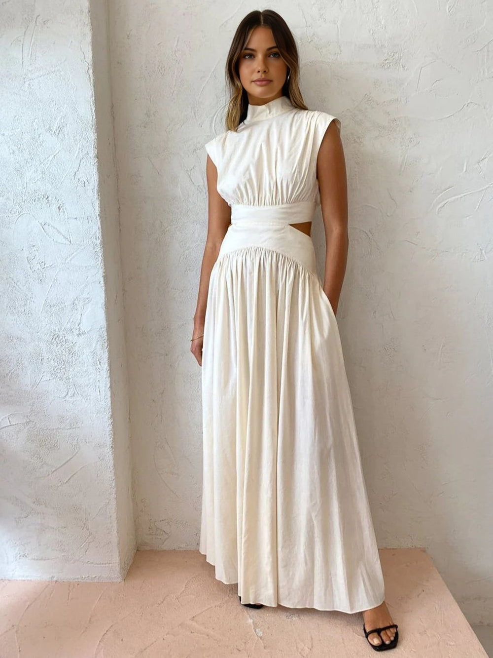 High Neck Cutout Maxi Dress for Women | Liana Ivory