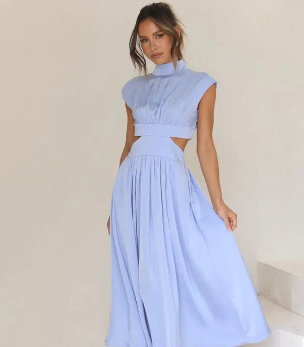 High Neck Cutout Maxi Dress for Women | Liana Sky Blue