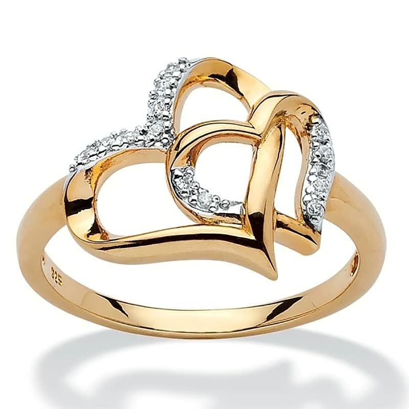 Interlocking Double Heart Ring with Crystals for Women | Amore Gold