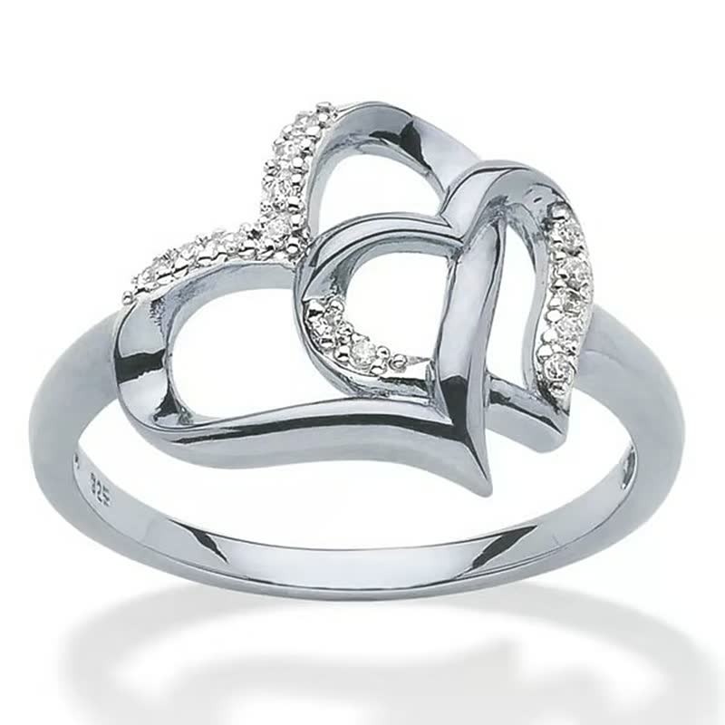 Interlocking Double Heart Ring with Crystals for Women | Amore Silver
