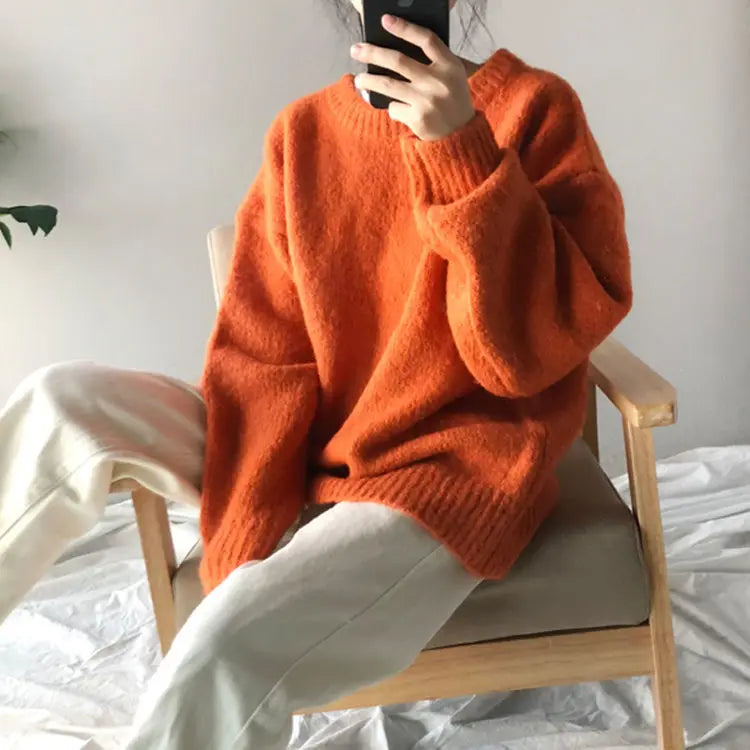 Knitted Pullover Sweater Loose Fit for Women | July Orange