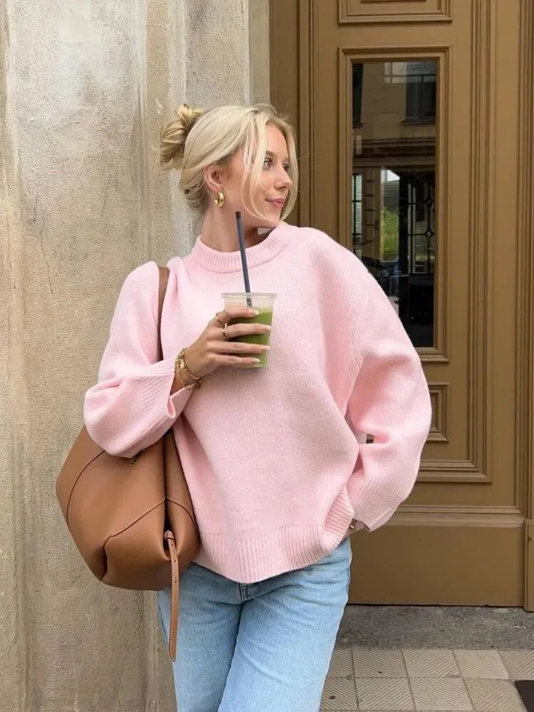 Knitted Pullover Sweater Loose Fit for Women | July Pink