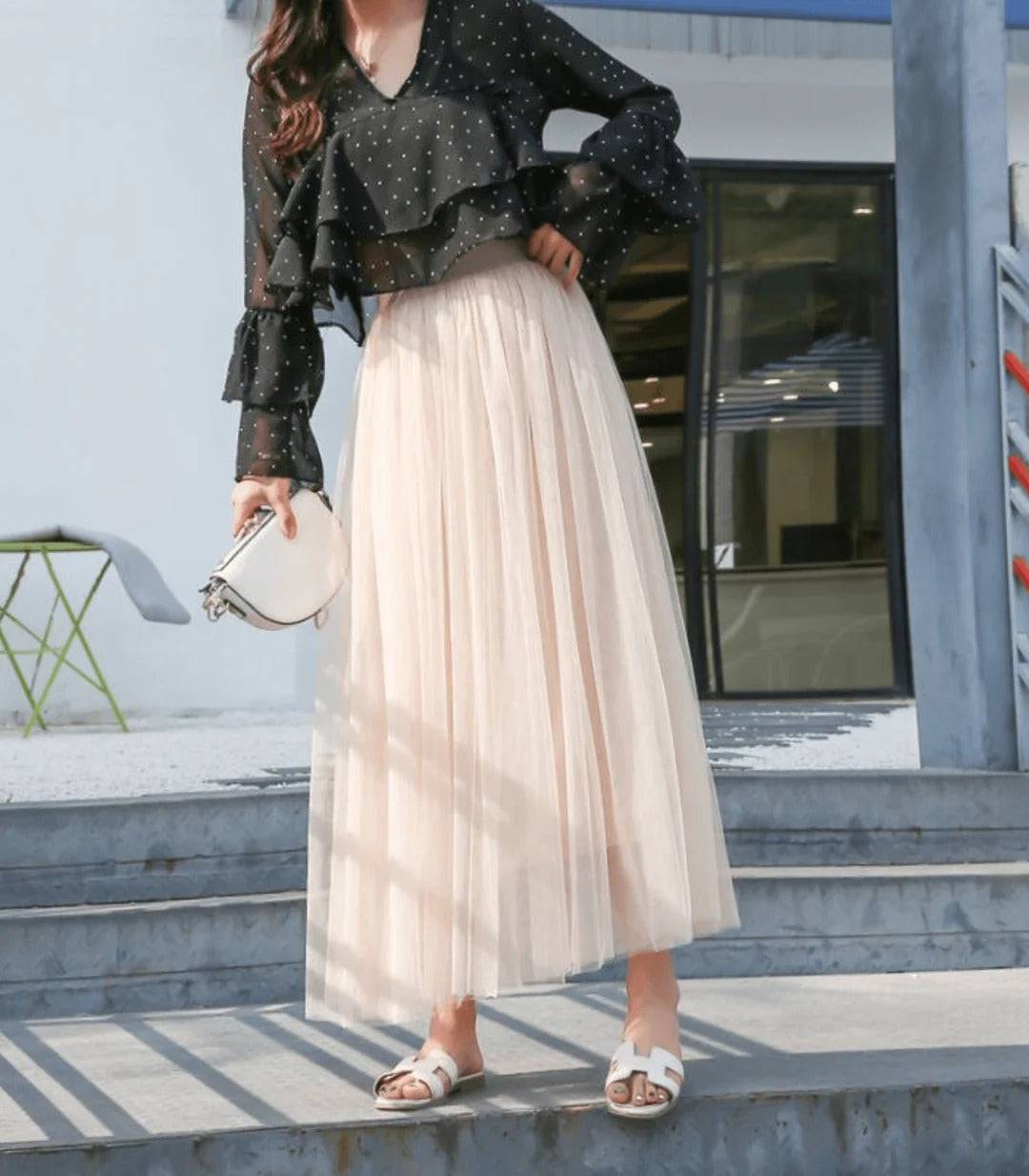 Layered Tulle Maxi Skirt For Women | Liora White
