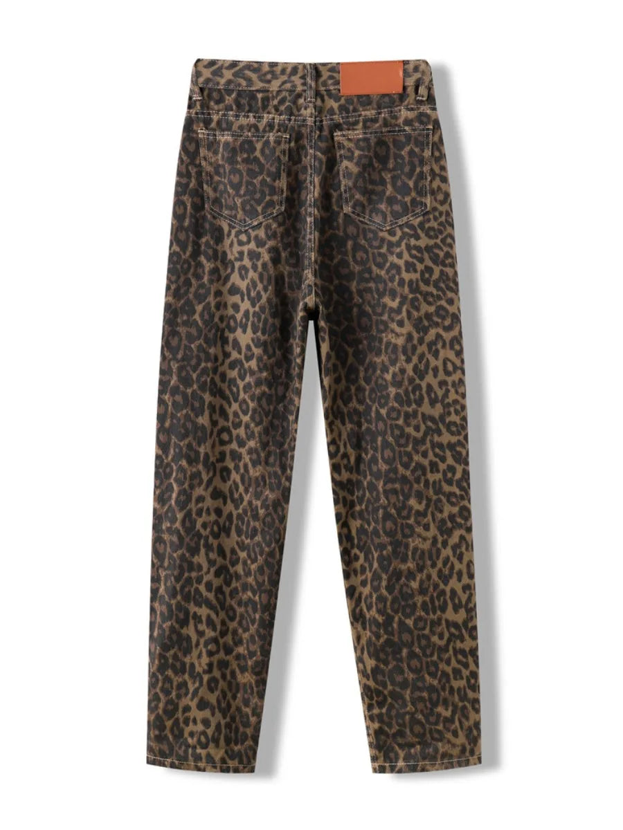 Leopard Print High Waisted Wide Leg Jeans for Women | Brooke