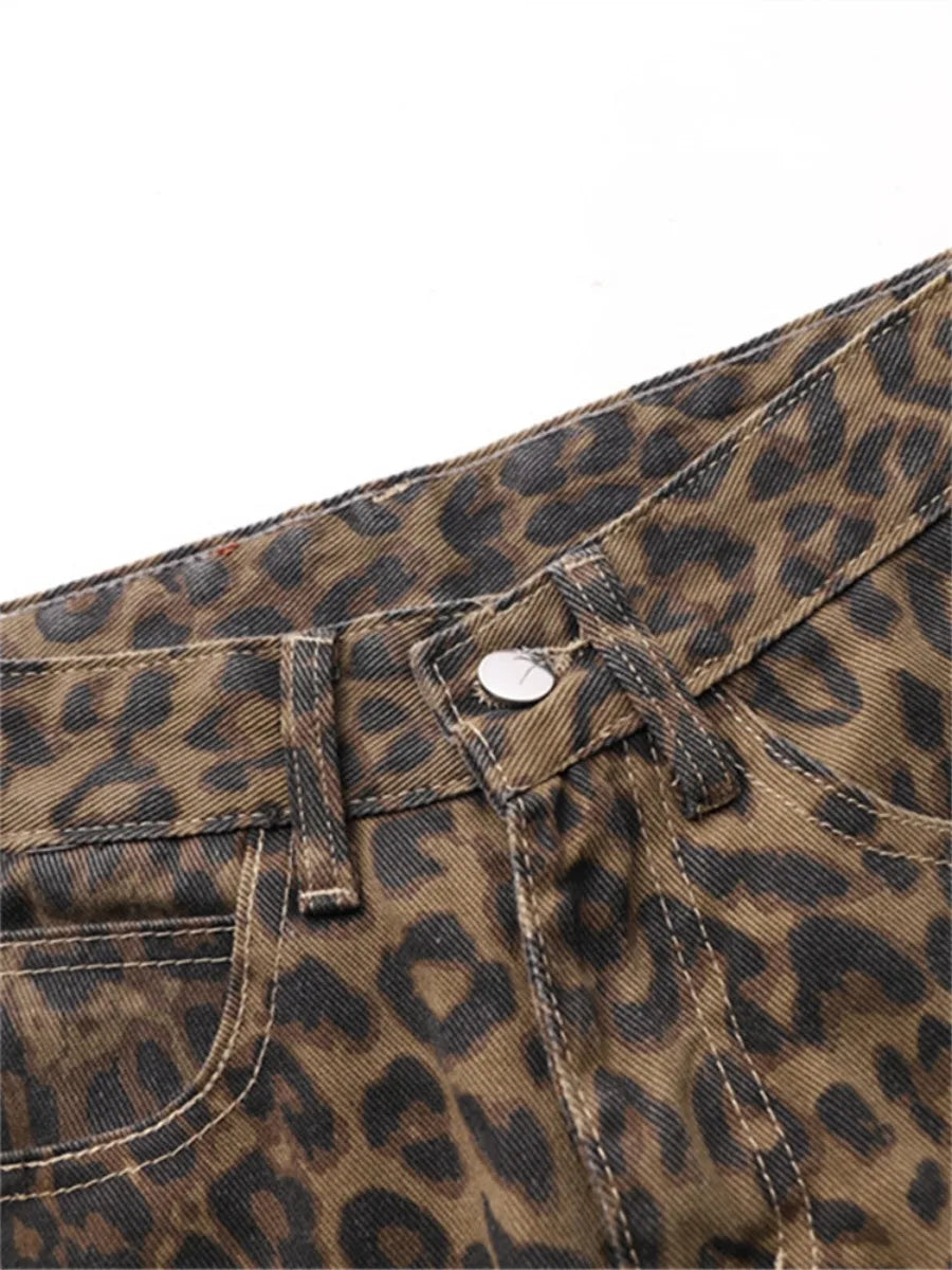 Leopard Print High Waisted Wide Leg Jeans for Women | Brooke