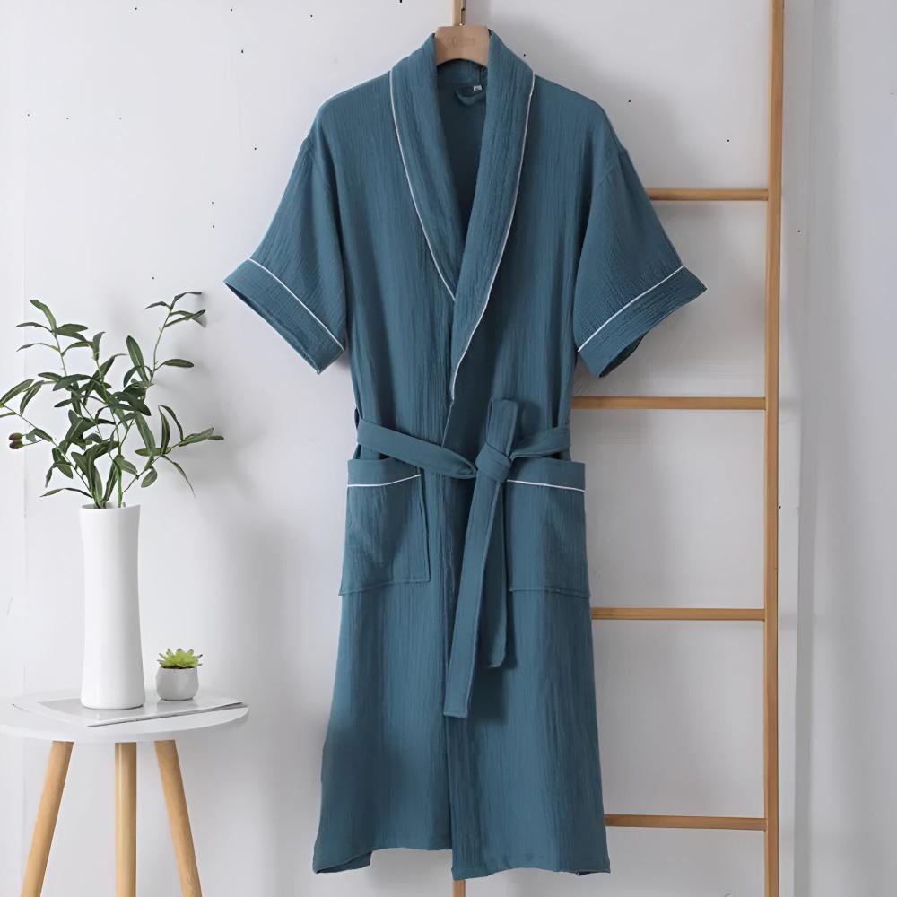 Lightweight Cotton Bathrobe For Women | Maralyn Deep Blue