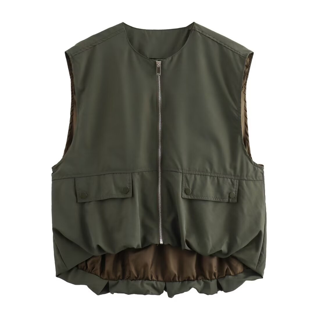 Lightweight Sleeveless Bomber Vest Jacket for Women | Judy Army green