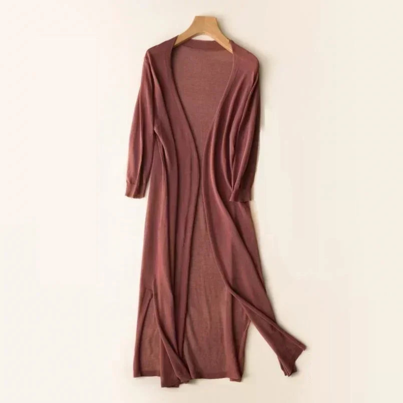 Lightweight Soft Fiber Mix Long Knit Cardigan for Women | Caroline Mocha