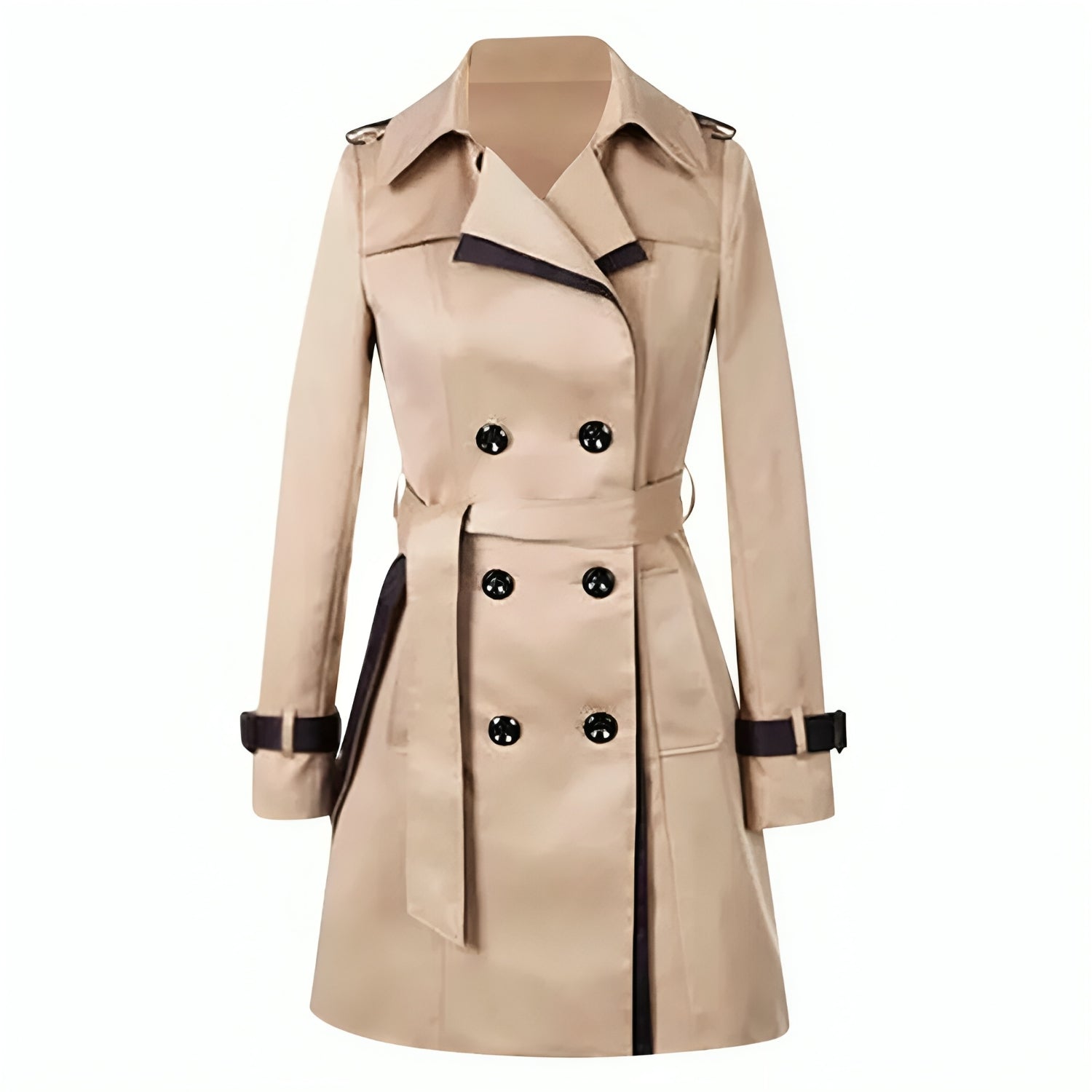 Lina | Double-Breasted Mid-Length Trench Coat Khaki